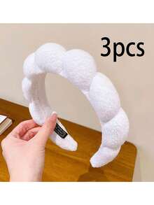 3pcs Women's Cloud-Shaped Headbands - Comfortable Elastic, Suitable For Skincare And Makeup - Washable Polyester Fiber Hairbands - Multicolor - View 11