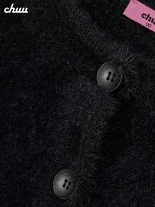 Áo khoác cardigan ngắn len lông màu trơn tay dài CHUU cho nữ, mùa Thu/Đông - màu đen - Xem 8