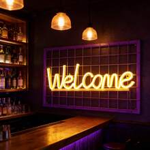 1pc LED Welcome Letter Neon Light, Bar Scene Wall Hanging Decor, Battery/USB Powered Romantic Atmosphere Light, Holiday Party Gift, Bedroom Room Decoration - Welcome Neon Light - View 6