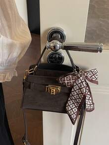 Dedoo 女款麂皮迷你金屬扣飾圍巾裝飾可調節肩帶復古奢華斜挎包，四季通勤風格 - 咖啡 - 查看 10