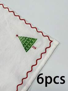 1/2/6pcs Christmas Embroidered Napkins, Christmas Tree Pattern Linen Placemats And Napkins, Holiday Table Decor Cloth For Party And Daily Use - Multicolor - View 10