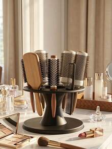 Hair Brush Holder, Round Hair Brush And Comb Storage Rack, Round Hair Brush Storage Rack, Professional Salon Curling And Dyeing Tool Display Rack, Black Comb Holder, Multi-Slot Scissors Holder, Desktop Bathroom Storage, Salon Hairdressing Station Vanity, Used For Hair Styling Accessories - Multicolor - View 7