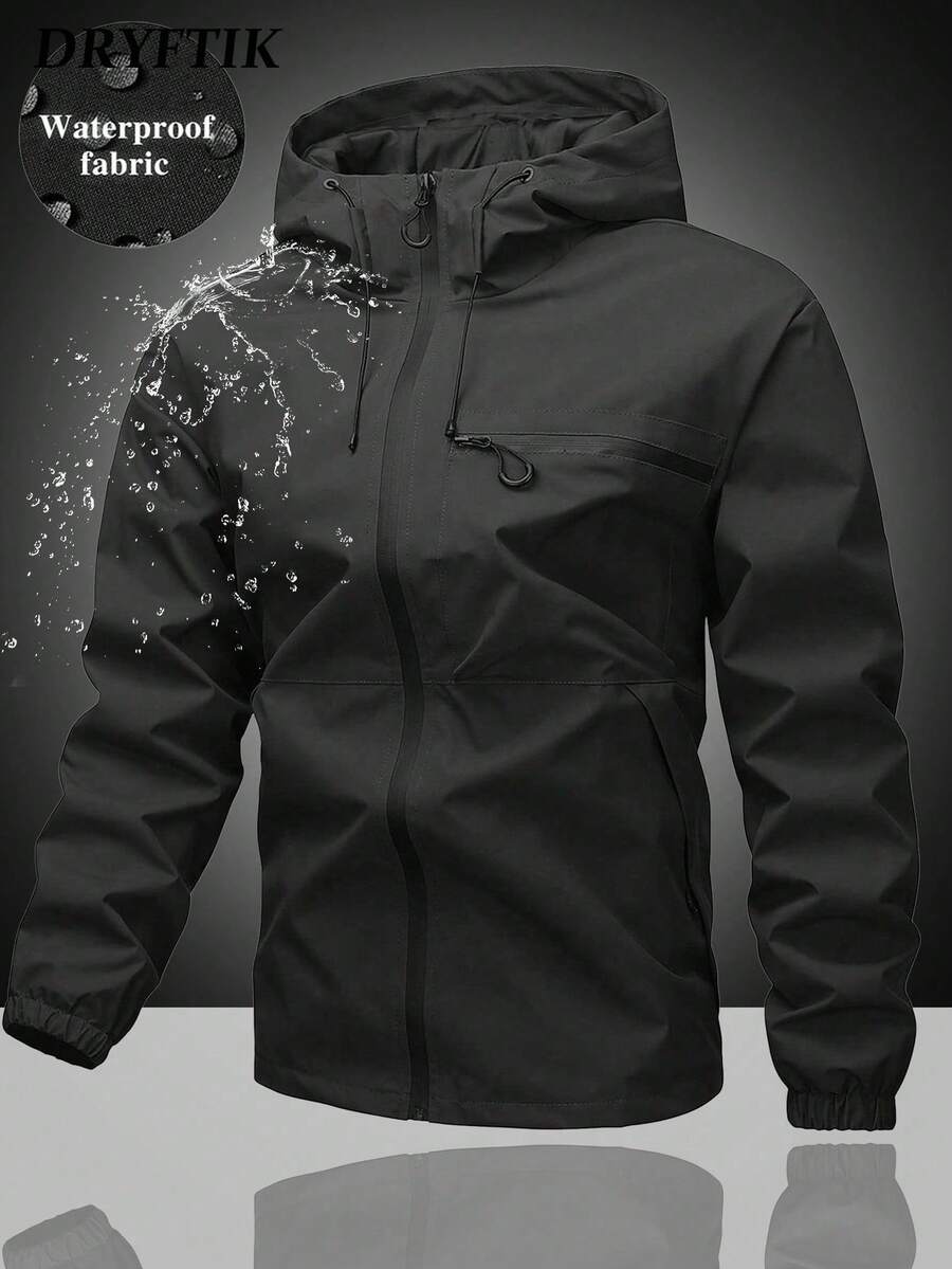 Men's Hooded Drawstring Soft Shell Windbreaker Jacket, Sports & Casual, Front Large Pocket, Zipper Side Pockets, Suitable For Daily Wear, Versatile & Popular Jacket