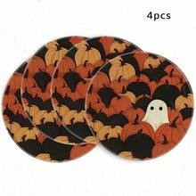 1/4/6pcs Halloween Series Dense Pumpkin Patch & Little Ghost Hand-Painted Pattern Placemats, Polyester Fiber, Suitable For Home Kitchen, Kitchen Table Decoration And Party Scene Decoration - Multicolor - View 9