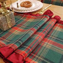 1pc Christmas Plaid Patchwork Velvet Ruffle Table Runner, Suitable For Christmas Holiday And Home Decor - Green Plaid - View 7