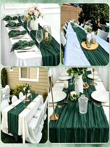 1/6 Pack New Model Cheesecloth Table Runner, 58 X 295cm Boho Gauze Table Runner, Reusable Washable Soft Sheer Crinkled Gauze Table Runner For Wedding Reception, Bridal Shower, Baby Shower, Birthday Party, Dining Table, Home Decor - A - View 7
