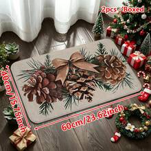 1/2/3pcs Christmas Theme Kitchen Rugs, Flannel Kitchen Mats With Christmas Pine Cone And Pine Branch Pattern, Soft Comfortable Absorbent Non-Slip Machine Washable With Non-Slip Backing, Multi-Purpose Floor Mats Suitable For Doorway, Living Room, Bedroom, Kitchen, Dining Room, Bathroom, Patio, Entryway, Home And Holiday Decor - Multicolor - View 13