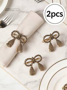 2-12pcs Vintage Gold Rope Knot Tassel Napkin Rings, Metal Bowknot Napkin Holders, Table Decor For Party, Holiday Event, Home Dinner, Birthday Party, Outdoor Gathering, Holiday Gift - Multicolor - View 10