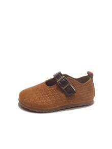 Girls' Korean Style Woven Leather Shoes With Hook-And-Loop And Soft Sole - Camel - View 10