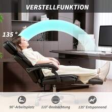 HOMCOM Office Chair With Lumbar Support, Armrests, Footrest, Black Ergonomic Desk Chair, Adjustable Headrest, Height-Adjustable Swivel Chair In PU Leather, Padded Computer Chair - Black - View 6