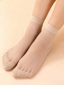 3/6/10 Pairs Women's Apricot 15D Thigh-High Socks, Anti-Puncture, Core-Spun, Sexy, Ultra-Thin, Ultra-Transparent, Versatile For JK, Over-The-Knee Socks, Home, Commute, Party, Gift - Apricot - View 5
