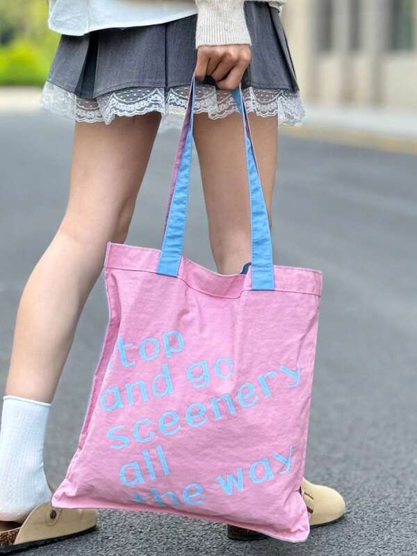 Borsa a spalla con lettera alla moda, borsa tote minimalista, borsa a mano da ragazza, borsa per lo shopping, borsa per lo studio, borsa da pendolare