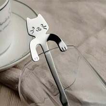 2Pcs Stylish Cute Kawaii Cat Design Spoons, Stainless Steel Coffee Mixing Drinking Spoons, Lovely Household Tableware, Random Color Delivery - Random Color - View 1