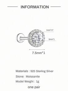 AnlaScheer 1pc Moissanite 925 Sterling Silver Exquisite Halo Round Flat Back Cartilage Spiral Piercing Stud Earring, Women's Engagement Wedding Bridal Jewelry - Silver - View 18