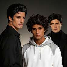 Fashion Men's Short Curly & Straight Synthetic Wig, Natural Black & Dark Brown Male Daily Party Halloween Cosplay Costume Wig - Multicolor - View 5