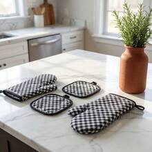 Heat-Resistant Gloves And Pads Set, Fashionable Printed Pattern, Suitable For Baking, Cooking, Grilling - View 4