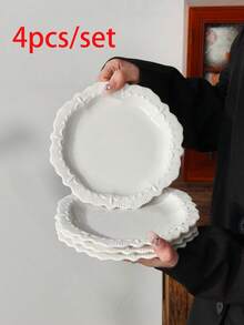 1pc/2pcs/4pcs French Palace Style Embossed Ceramic Plates, 6.5 Inch Elegant Dessert/Cake Plates, Afternoon Tea Snack Plates, Appetizer/Pickle Plates, Fruit/Candy Plates, Suitable For Home & Commercial Use, Microwave/Dishwasher/Oven - Multicolor - View 16