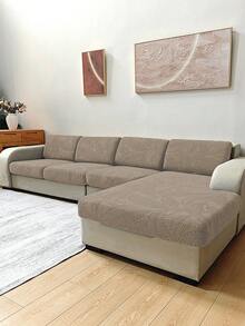 1pc Solid Color High Elasticity Removable Machine Washable Autumn/Winter Sofa Seat Cushion Cover, Suitable For Living Room Polyester Sofa Seat Cushion Cover And Backrest Cover - Camel - View 4