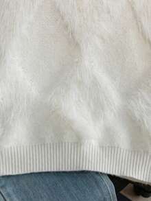 Girls' Elegant Solid Color Faux Mink Fur Round Neck Long Sleeve Knit Pullover Sweater, Suitable For Casual Wear In Spring, Autumn And Winter - White - View 7