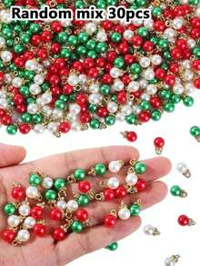30/60pcs Christmas ABS Faux Pearl Charm Pendant Mix Color Rhinestone Spacer Beads For Jewelry Making DIY Bracelet Christmas Decoration - Christmas Pendant - View 9
