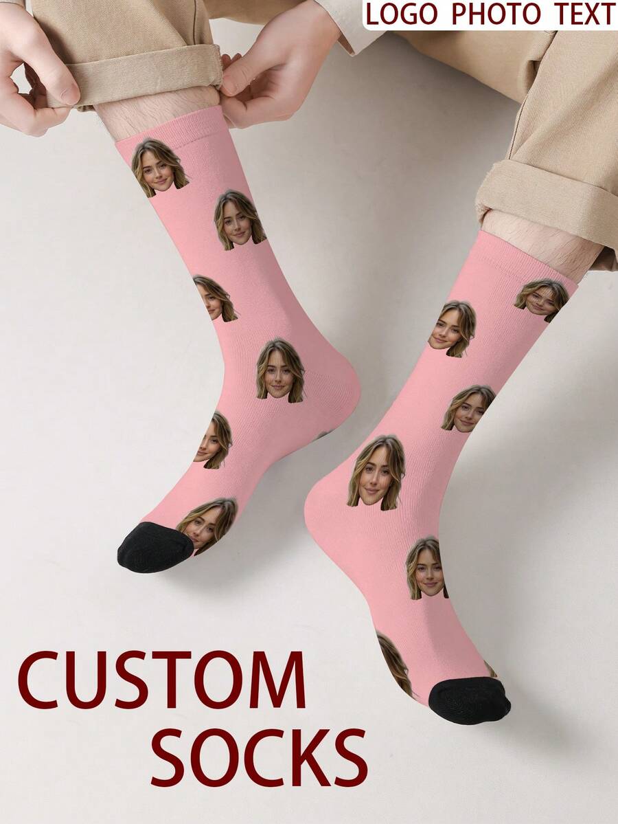 1 Pair Customized Face Pattern Socks, Personalized Photo Socks, Custom Printed Socks, Funny Face Socks, Custom Pattern Socks, Print Any Face Pattern On Socks, Anniversary Gift, Valentine's Day Gift, Unique Birthday Gift, Personalized Collectible