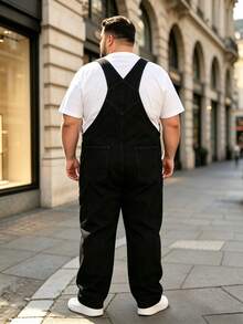 Men's Black Denim Dungarees Work Overalls Plus Size - Black - View 3