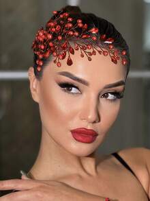 1pc Sparkling European And American Style Crystal Headband, Suitable For Bride, Birthday Party, Dinner, Women Hair Accessories - Red - View 12