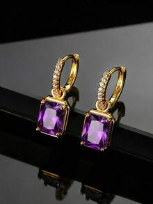 1 Pair Black Rectangular Casual Small Earrings With - Multicolor - View 7