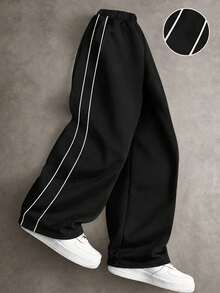 Tween Boys' Simple Exercise Sports Outdoor Straight Pants For Spring And Autumn - Black - View 9