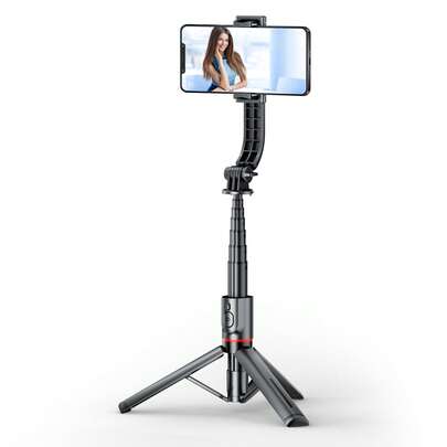 L12 Black Multifunctional Portable Tripod Selfie Stick – Features 360° Rotation And Wireless Bluetooth Remote Control; Made Of Aluminum Alloy; Compatible With IOS And Android; Ideal For Travel, Outdoor Photography, And Live Streaming.
