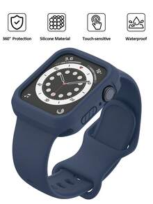 2合1運動矽膠錶帶與錶殼，相容 40mm、41mm、42mm、44mm、45mm、46mm 與 49mm 尺寸。柔軟舒適鉚接矽膠錶帶與防震鏤空矽膠保護殼，適用於 Series Ultra/12/11/10/9/8/7/6/5/4/SE 機型。中性防水運動錶帶與錶殼套組 - 矽膠錶帶+錶殼-午夜藍 - 查看 7