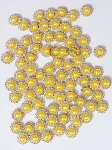 10-200顆 12mm 黃色珍珠花，中心鑲嵌黃色珍珠，周圍環繞小白色水鑽，向日葵圖案，亮面鈕扣水鑽花，DIY手工配件，適用於花卉頭飾與衣飾裝飾 - 12mm黃珍珠花 - 查看 4