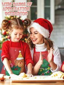 1/2/4pcs Christmas Apron, Santa Claus, Snowman, Christmas Tree, Bear Pattern, Suitable For Kitchen Cooking, Festivals And Parties, A Great Gift For Friends As Well - Multicolor - View 2