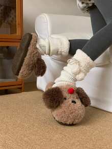 XIXITIAO Cute Cherry Dog Closed‑Toe Slippers, Warm Soft‑Soled Cozy Indoor Home Slippers - Brown - View 11