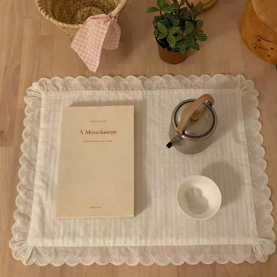 1/2/6pcs French White Lace Bow Decorative Doily Placemats, Suitable For Valentine's Day And Home Decor - Multicolor - View 1