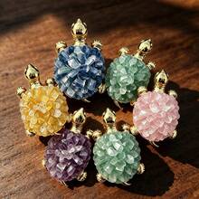 1pc Crystal Turtle Made Of Crushed Stones – An Ideal Decorative Stone For The Home, A Tabletop Ornament, And A Gift For Family And Friends. - Multicolor - View 3
