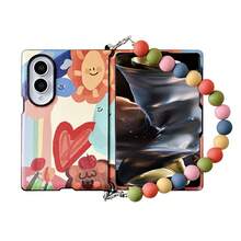 keshengtai PU Leather Oil Painting Pattern Phone Case With Rainbow Bracelet, Hard PC Back Plate Protective Phone Cover, Compatible With Samsung Galaxy Z Fold 8 - A - View 3