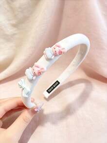 1pc Cute Rabbit Flower & Strawberry Decor Fabric Headband, Sweet Women Hair Hoop - Multicolor - View 2