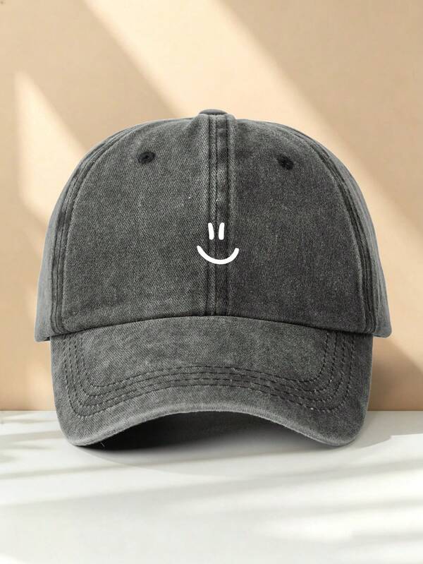 1pc Smiling Face Minimalist Adjustable Dad Hat, Fashionable Vintage Distressed Baseball Cap, Lightweight Outdoor Cap, Versatile Accessory For Campus, Street, Outdoor And Multiple Occasions