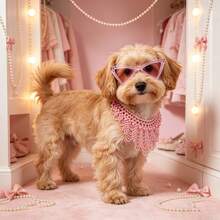 2pcs Pet Accessories Set: Beaded Pet Necklace + Cat Eye Fashion Glasses Set, Multi-Layer Pearl Neckpiece + Tinted Lenses, Adjustable Hypoallergenic Lightweight Comfortable, Fits Kittens, Ragdoll, British Shorthair, Teddy, Bichon, Pomeranian, Small Dogs, Pet Birthday Party Photo Shoot, Highly Attractive Cute Pet Outfit - Multicolor - View 3