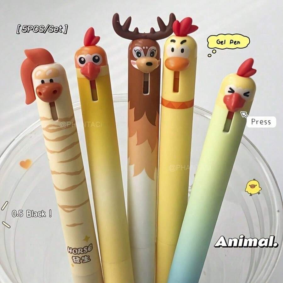 1/3/5pcs/Pack Cute Pet Style Orange Series Neutral Pens 0.5mm Quick-Dry ...