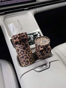 1PC Autumn/Winter Leopard Print Bowknot Cylindrical Car Armrest Tissue Box With Refillable Tissues - Multicolor - View 5