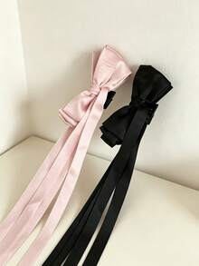 2pcs Satin Long Ribbon Bow Hair Clips, Elegant Bow Hair Clips, Suitable For Women's Daily And Party Hairstyles - Multicolor - View 2