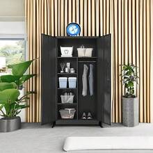 Metal Armoire Wardrobe Closet Cabinet, Clothes Storage Locker With Hanging Rod, Lockable Steel Garment Storage Organizer Furniture, Modern Industrial Decor, Black, 1 Piece - Black - View 3