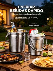 Cubo de Hielo de Acero Inoxidable con Pinzas, Cubitera para Bebidas con Asa, Recipiente para Hielo y Enfriador de Bebidas, Ideal para Fiestas, Playa, Picnic, Camping, Reuniones y Uso en Casa, Accesorio para Bar y Eventos al Aire Libre - Ver 4