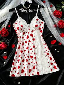 Sexy Women's Nightgown, Adjustable Straps, Lace Patchwork, Deep V-Neck With Bow Decor, Comfortable And Charming Loungewear - Burgundy - View 2