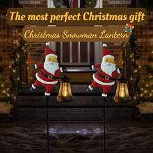 Outdoor Solar Iron Santa Claus Ground Stake Light, Cute Santa Holding Illuminated Warm Lantern Ornament, Auto Sensor Solar Powered Design, Rust‑Proof Metal Art, Perfect Xmas Decor For Lawn, Yard, Pathway, Courtyard And Winter Holiday Party Display - Santa Claus Lantern - View 2