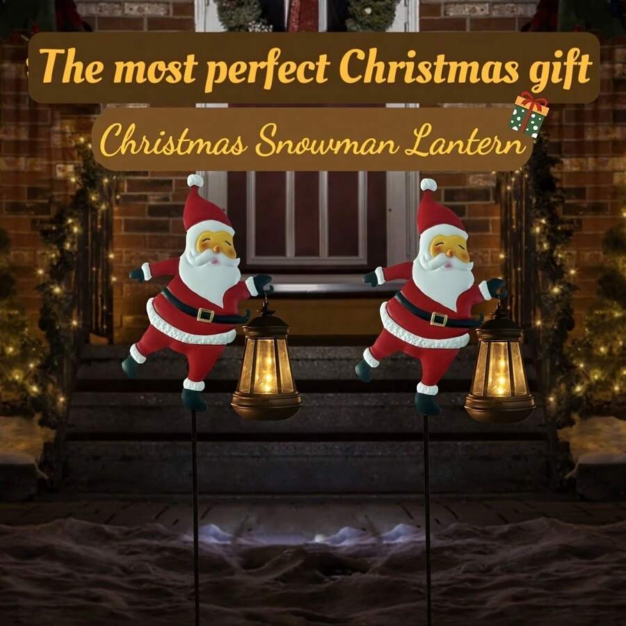 Outdoor Solar Iron Santa Claus Ground Stake Light, Cute Santa Holding Illuminated Warm Lantern Ornament, Auto Sensor Solar Powered Design, Rust‑Proof Metal Art, Perfect Xmas Decor For Lawn, Yard, Pathway, Courtyard And Winter Holiday Party Display