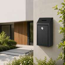 Shoze Lockable Wall‑Mounted Metal Drop Box With Hardware Keys, Practical Collection Box For Suggestion Papers And Donation Receipts - Black - View 4