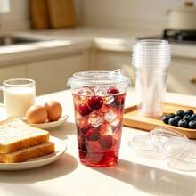 400/500ml Set Transparent Cups With Lids, Straight Lid Iced Drink Cups, Reusable Smoothie Cups, Suitable For Cold Drinks, Juice And Milkshakes - Halloween/Christmas/Birthday Party Essentials - Transparent - View 11